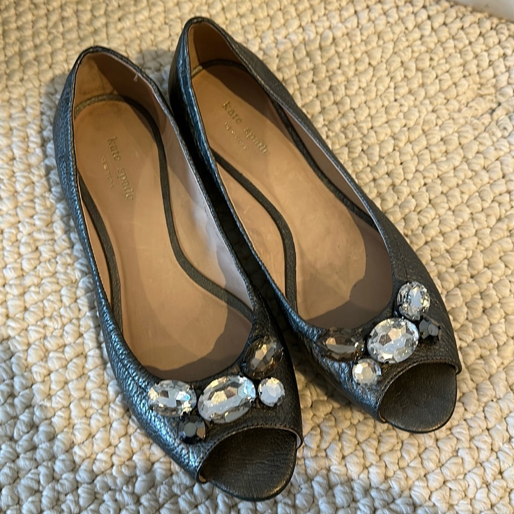 Kate Spade Black Flats with Gem Accents